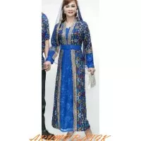 Batik Solo Gamis Muslim Long Maxi Dress Batik 1629 Biru