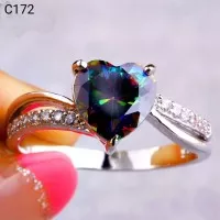 Cincin Perak Silver 925 Lapis Emas Batu Rainbow Mystic Quartz C172