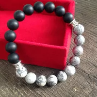 Gelang Batu Natural Picasso Jasper mix Black Ony Matte