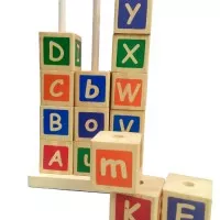 mainan edukatif edukasi anak balok kayu susun menara huruf abjad paud