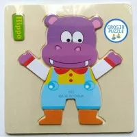 Puzzle Kayu Mini Hippo, Mainan Kayu Edukatif Anak