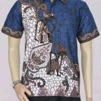 Model Baju Batik Modern, Kemeja Batik Pria motif wayang biru