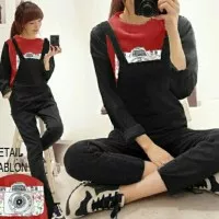 ak Camera js 2 in 1 Jumpsuit Overall Celana Panjang Kaos Babyterry