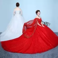 1708045 Putih/Merah Sabrina Ekor Gaun Pengantin Wedding Gown Dress