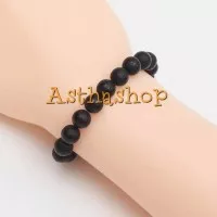 Gelang Mantra Buddha OM MA NI PAD ME HUM Black Agate 10 mm