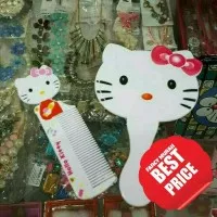 (BEST PRICE) Cermin Sisir Kepala Hello Kitty Gagang Putih Pink