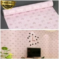 Grosir Murah -Wallpaper Sticker Dinding Pink Bunga Mawar Kecil Berdaun