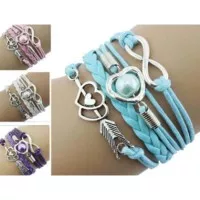 Gelang Peach Heart Pearl Stone Mandrel Hand Kniting Bracelet - Blue