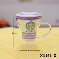 Mug kaca Starbucks + Saringan keramik Ungu XX163-2 ABE-211Murah