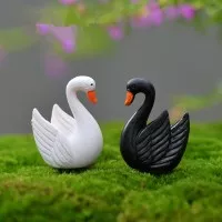 Black White Swan Miniature Terrarium Mini Fairy Garden Dekorasi Angsa