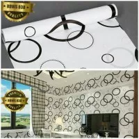 Grosir wallpaper dinding putih motif polkadot/ lingkaran hitam dinamis