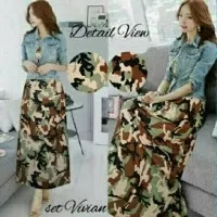 Setelan Vivian 2in1 Maxidress Wanita Cantik Murah Jaket Jeans A089