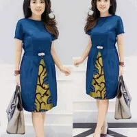 Mini dress L/ Chika daun biru / baju terusan wanita batik modren modis