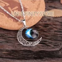 JWNE0268 Kalung Bulan Sabit Bumi Unisex Crescent Moon Planet Earth