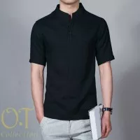 Baju Pria Cowok Koko Muslim Lengan Pendek Black Hitam Polos Man Syari