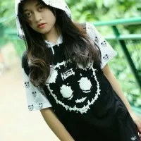 Kaos Kikcout Panda Hitam Putih With Hoodie/ Kaos Distro Wanita Casual