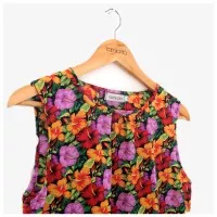 Floral Atasan Blus Wanita Tanpa Lengan Tank Top Floral Merah