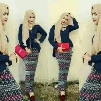 Baju Busana Muslim Hijab Navy Peplum Tribal Set 3in1 Termurah