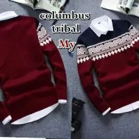 Sweater Mr. Columbus Red-Navy Rajut Tribal