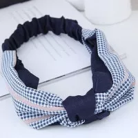LRC Sweet Blue+navy Grid Pattern Decorated Wide Hair Band A53646