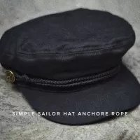 topi sailor cap fiddler hat full black anchor rope button