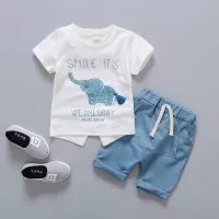 Baju Pakaian Anak Bayi Laki Cowok Perempuan Cewek kemeja gajah biru