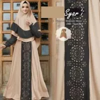 5632 gamis cream black hitam krem maxmara baju muslim set busui cantik