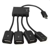 Multifunction Micro USB OTG Hub 4 in 1 Data Cable & Charge - Black
