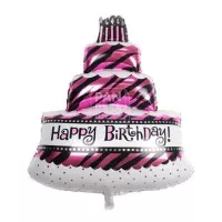 Pink Happy Birthday Cake 3 Layer Foil Balloon | Balon Foil Ulang Tahun