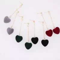 Anting Velvet Love Heart Long Tassel Earring