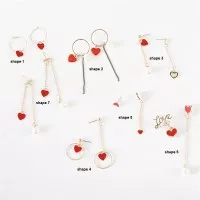 Anting Red Love Heart Shaped 1 Earring