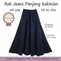 Rok Panjang Payung Jeans Denim Pinggang Karet Besar XXL Rok Maxi Lebar