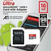 Micro SD / MMC Sandisk Ultra A1 16GB UHS-1 speed 98Mbps dengan Adapter