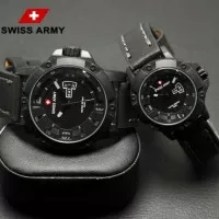 Jam Tangan Swiss Army Couple Murah SK6900 Leather Black Grey