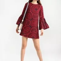 Dress Mini Gaun Sexy Red Abstract retro (M) Import Original