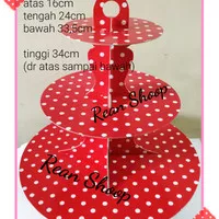 Tempat cup cake cupcake stand 3 tier susun motif polkadot warna merah