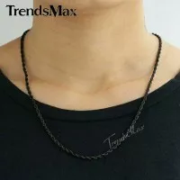 Kalung Pria Cowok Titanium Rantai Tambang Black Hitam