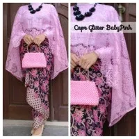 SETELAN KEBAYA BATWING BROKAT CAPE BABY PIINK