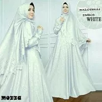 Baju Muslim Syari Gamis Balotelli Embos Mozza Syar`i Set Putih