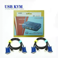 KVM Switch USB 2 Port Auto + 2 Pcs Kabel KVM
