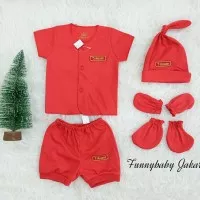 set baju bayi merah newborn / set baju bayi 1 bulan / baju bayi merah