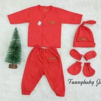 set baju bayi merah newborn / set baju bayi 1 bulan / baju bayi merah