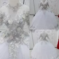 dress kebaya pengantin barbie putih - biru turqish
