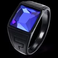 CINCIN BLACK Titanium Stainless Signet Square Blue Stone PUNK ROCK