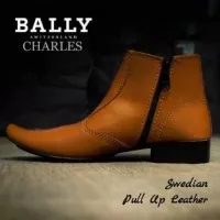 Sepatu Bally High Formal Pantofel Resleting Tan & Brown