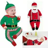 Baju Natal Bayi Elf Christmas dengan topi Import good quality
