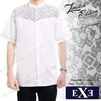 Kemeja Baju Koko Muslim Couple Ayah Anak eXe - Putih Kombinasi Batik