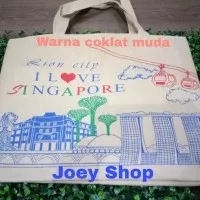 Tas Souvenir Oleh Oleh Singapore Merlion I Love SG Warna Coklat