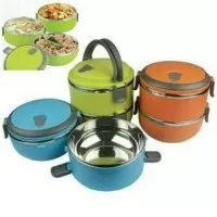 RANTANG LUNCH BOX 2 SUSUN STAINLESS STEEL BULAT POLOS