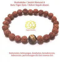 Gelang Natural Rudraksha/Genitri dan Batu Tiger Eyes Natural.